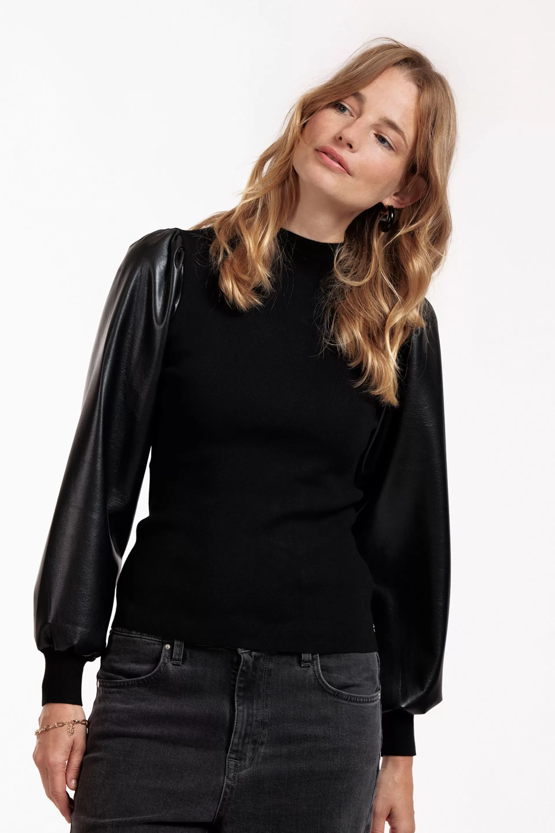 Studio Anneloes Truien & Vesten | Shirts & Tops<Noortje faux leather pullover -