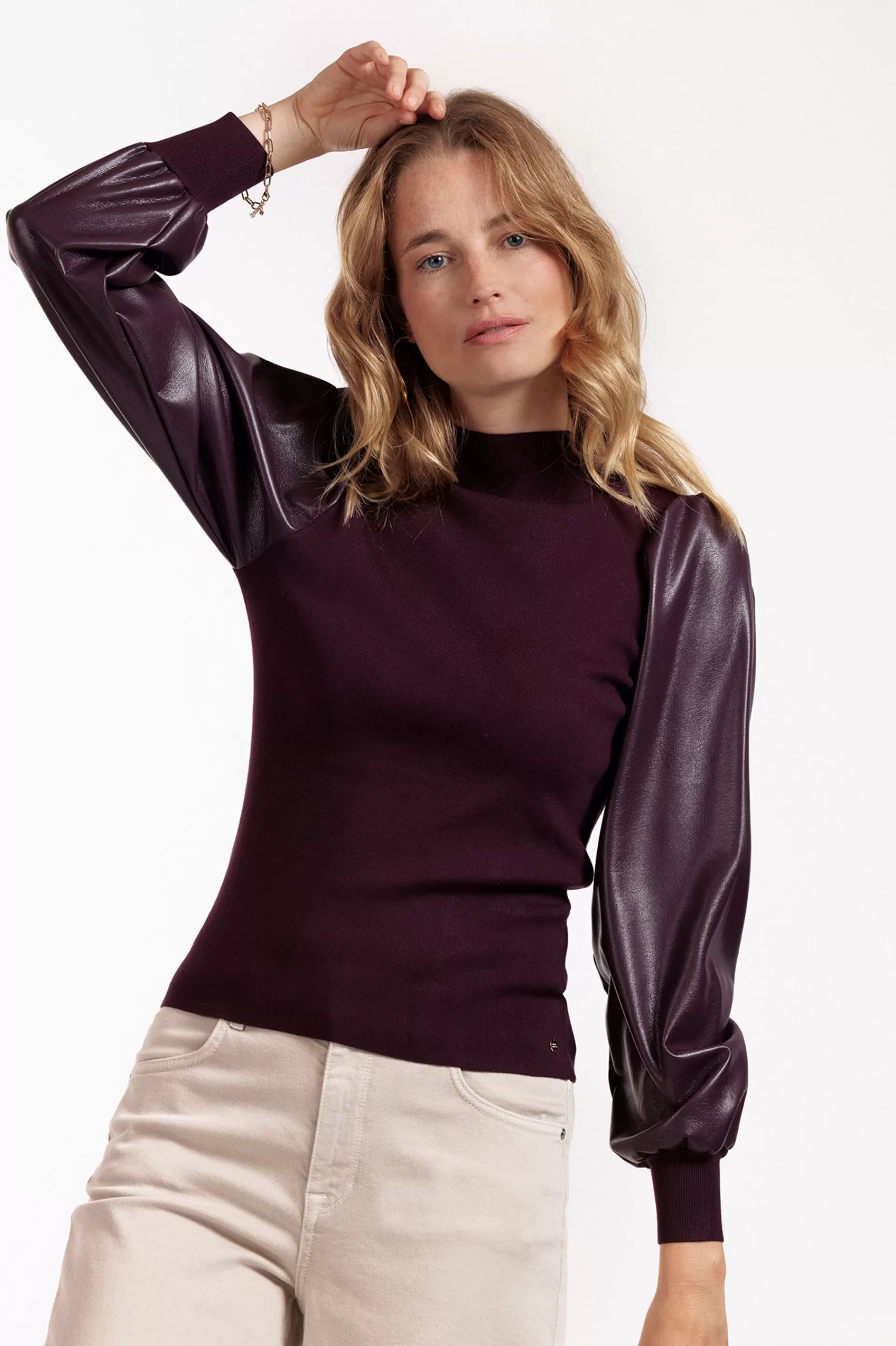 Studio Anneloes Truien & Vesten | Shirts & Tops<Noortje faux leather pullover -